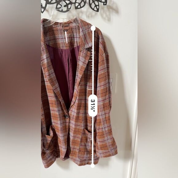 Free People Simply Plaid Blazer in Pomegranite Combo L NWOT - Picture 9 of 13